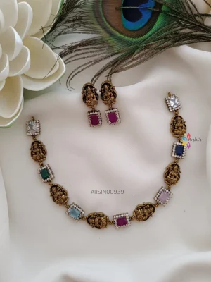 Unique Lakshmi with Multi Stone Necklace