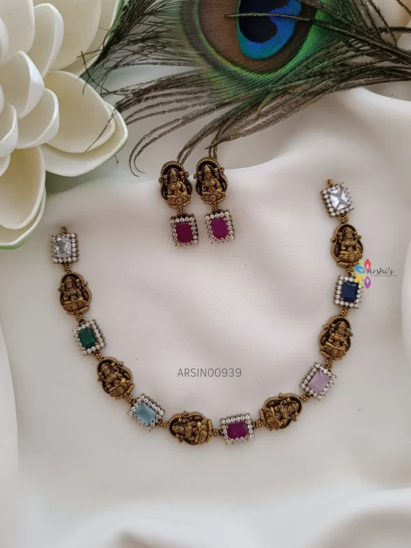 Unique Lakshmi with Multi Stone Necklace