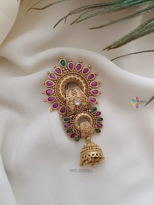 Red and Green Stone Jhumka Hangging Jadabilla