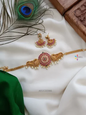 Stone Pendant Dual Peacock Design Choker