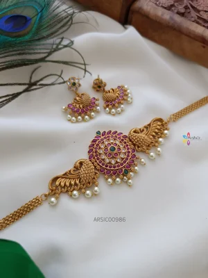 Stone Pendant Dual Peacock Design Choker