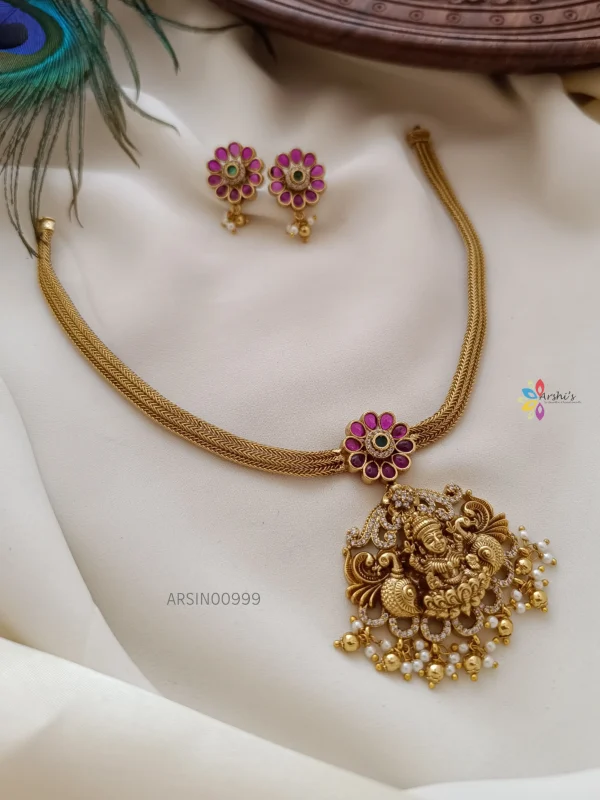 Peacock with Lakshmu Pendant Necklace