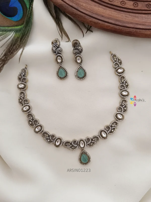 Pale Blue Tear Drop Victorian Necklace