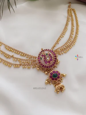 Peacock Kemp Stone Hair Brooch with Gold Bead Chain
