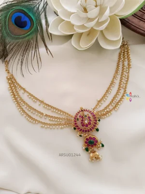 Peacock Kemp Stone Hair Brooch with Pearl Chain