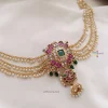 Leaf Design Stone Hair Brooch with Pearl Chain