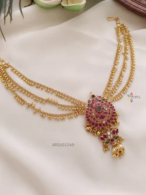 Dual Peacock Kemp Hair Brooch with Gold Bead Chain
