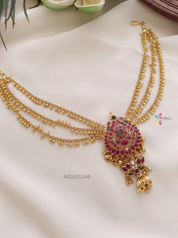 Dual Peacock Kemp Hair Brooch with Gold Bead Chain