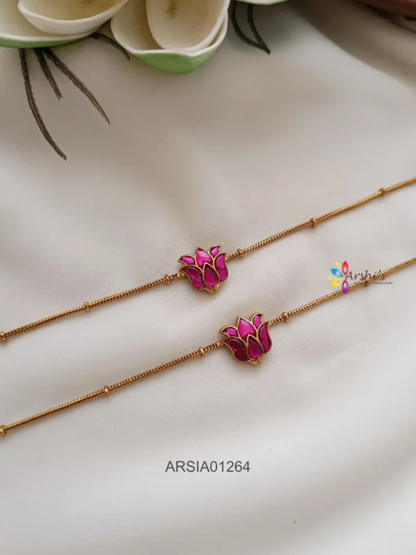 Double Lotus Design Kemp Stone Anklets