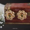 Flower Design AD & Green Stone Ear Studs