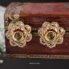Flower Design AD & Green Stone Ear Studs