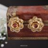 Flower Design AD & Red Stone Ear Studs