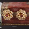 Flower Design AD & Red Stone Ear Studs