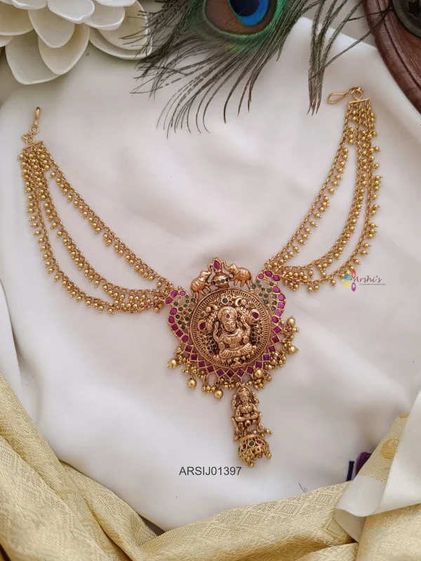 Antique Temple Hair Brooch with Gold Bead Chain