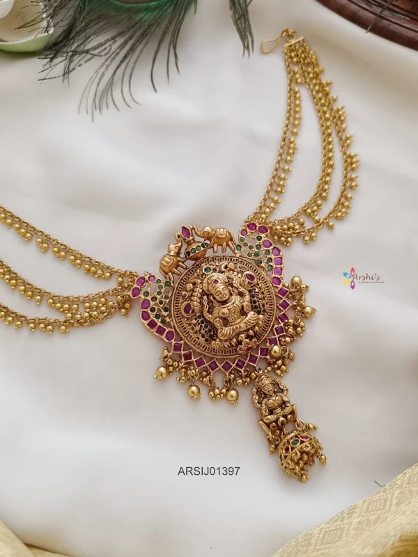 Antique Temple Hair Brooch with Gold Bead Chain