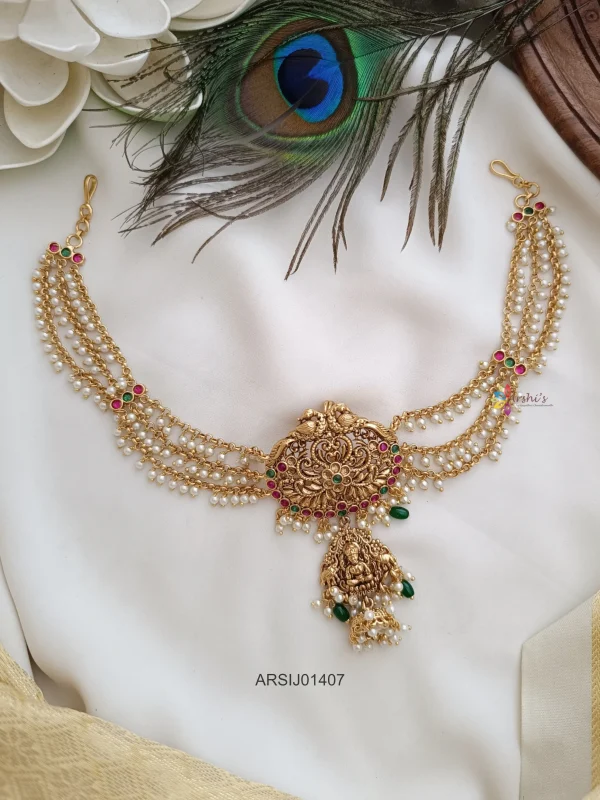Flower Design Hair Brooch with Pearl Chain