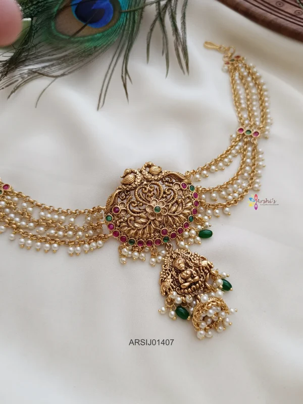Flower Design Hair Brooch with Pearl Chain