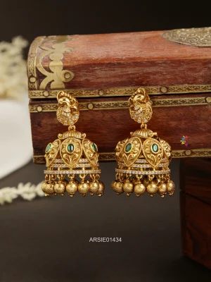 Antique Peacock with Gold Ball Jhumka