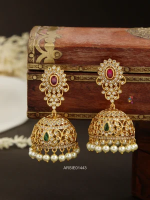 AD Stone with Pearl Drops Jhumka