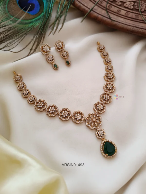 Emerald Pendant AD Stone Necklace