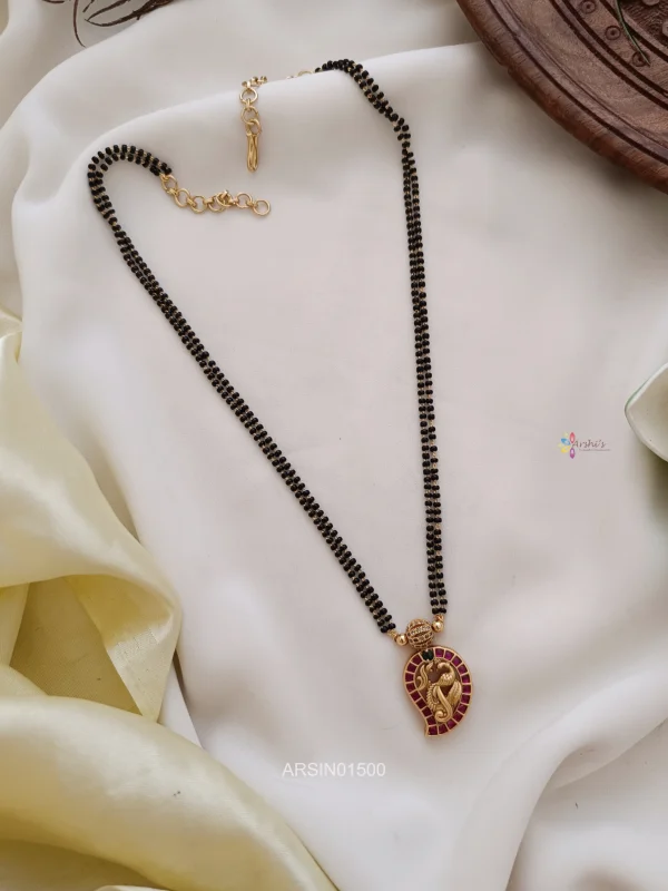 Black Bead with Red Stone Mango Pendant Chain